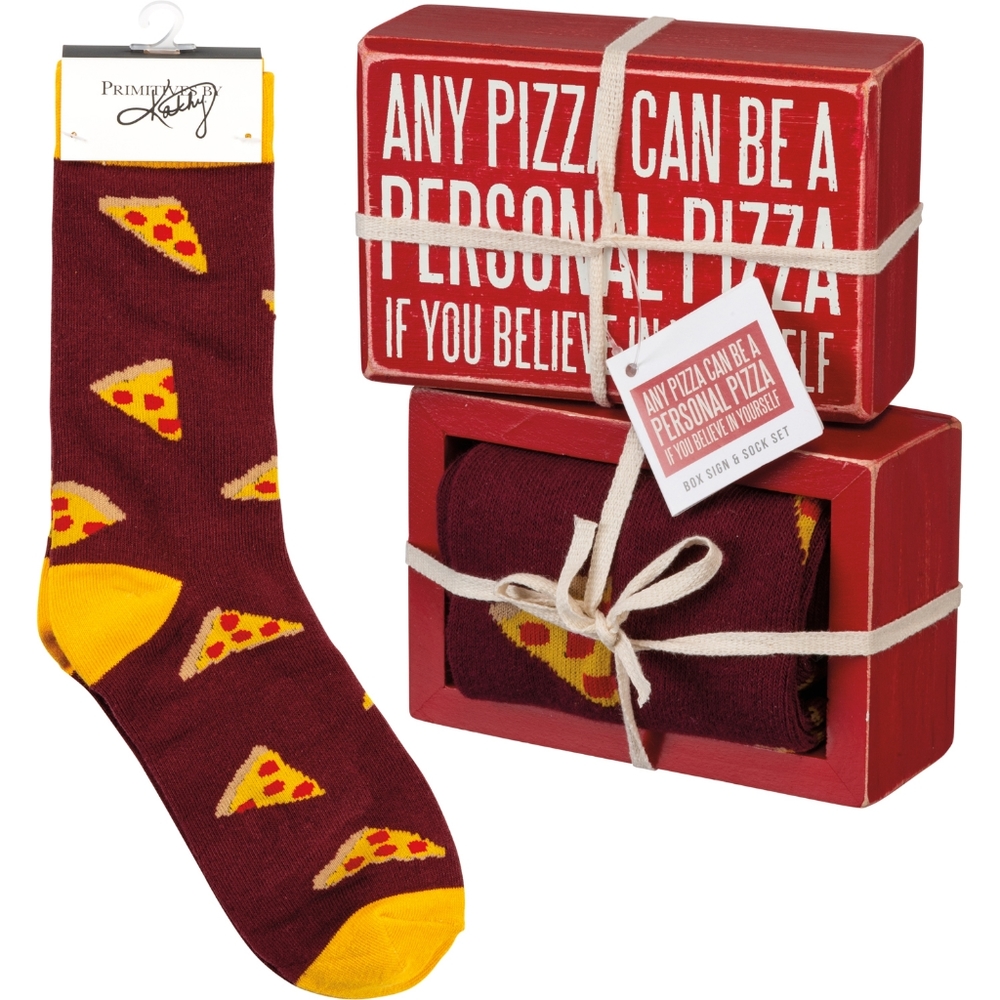 Pizza Pie Lover Gift Set Box Sign Shelf Sitter Socks Unisex Believe In Yourself
